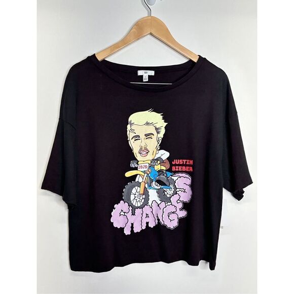 BP Justin Bieber Graphic Shirt Womens Black Short Sleeve Size Medium NWT - Picture 2 of 9